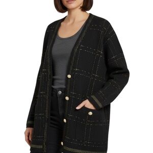 AGB Black Gold Metallic Knit Sweater Jacket Cardigan Gold ButtonsLong Sleeves XL